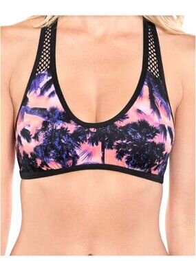 Sunseeker Womens Tropical Print Mesh Racerback Bikini Top Size 8